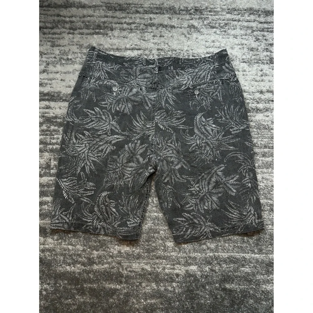 Carbon 2 Cobalt Shorts Mens 38 Black Palm Leaf Print Linen Blend Floral Hawaiian